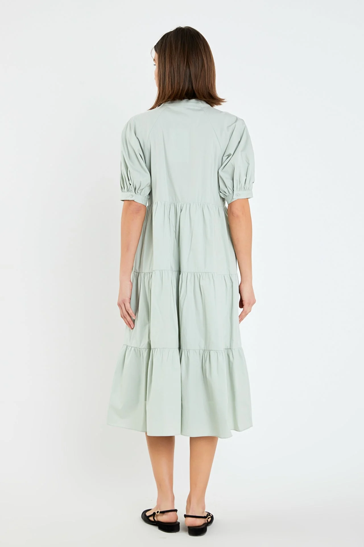 Short Puff Sleeve Midi Dress With Pockets - Image 9