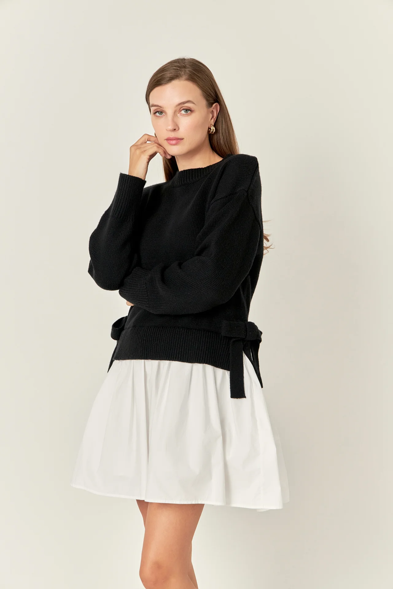 Side Tie Mixed Media Mini Dress - Image 10