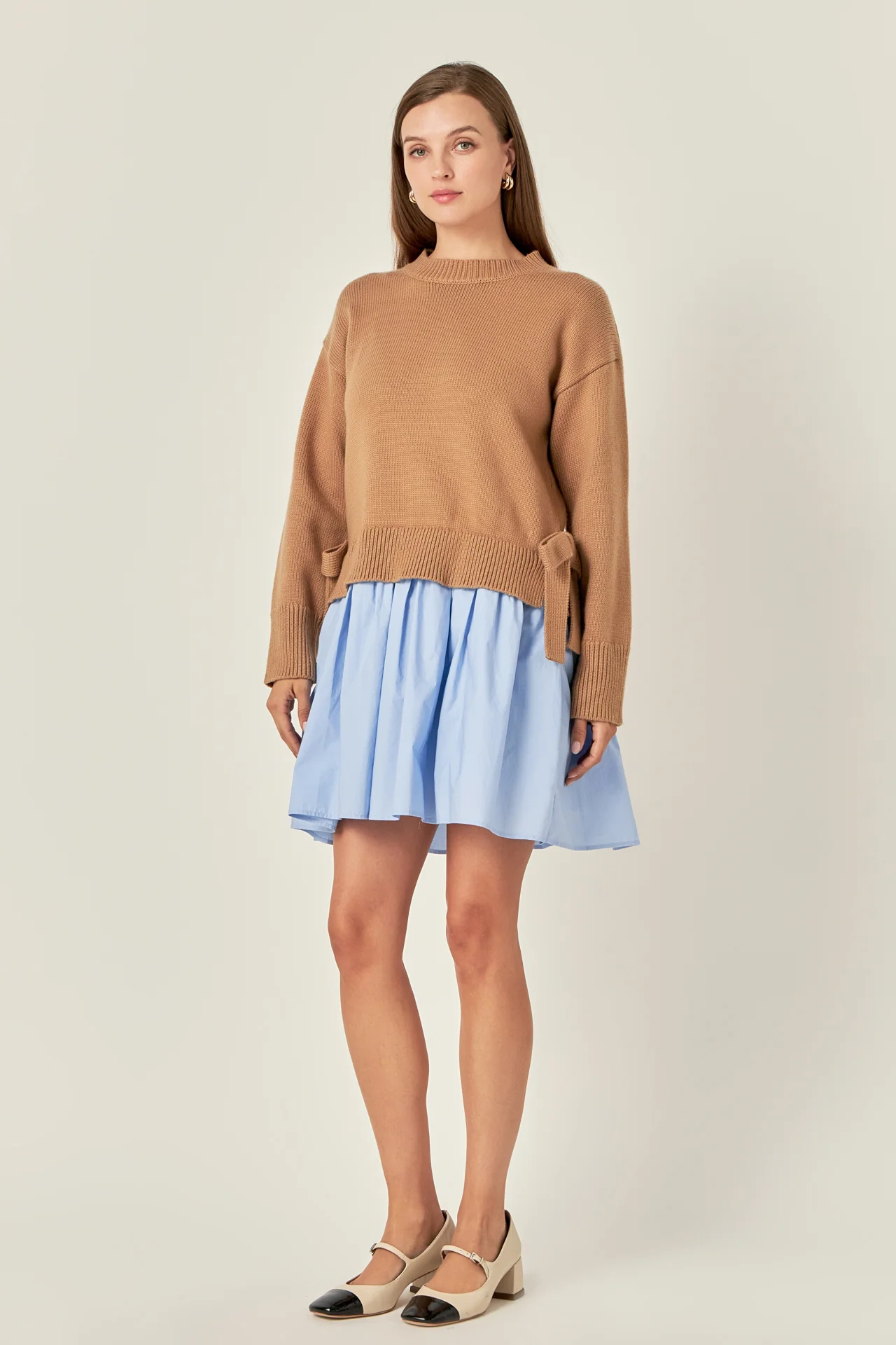 Side Tie Mixed Media Mini Dress - Image 3