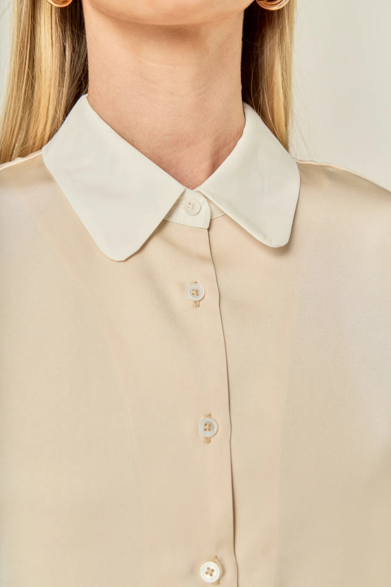 Silky Shirt with Poplin Combo Collar - Image 3