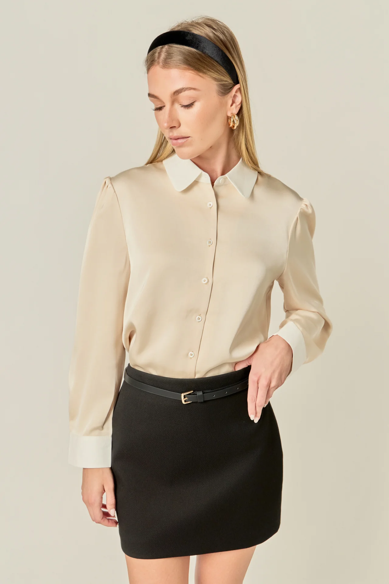Silky Shirt with Poplin Combo Collar - Image 8