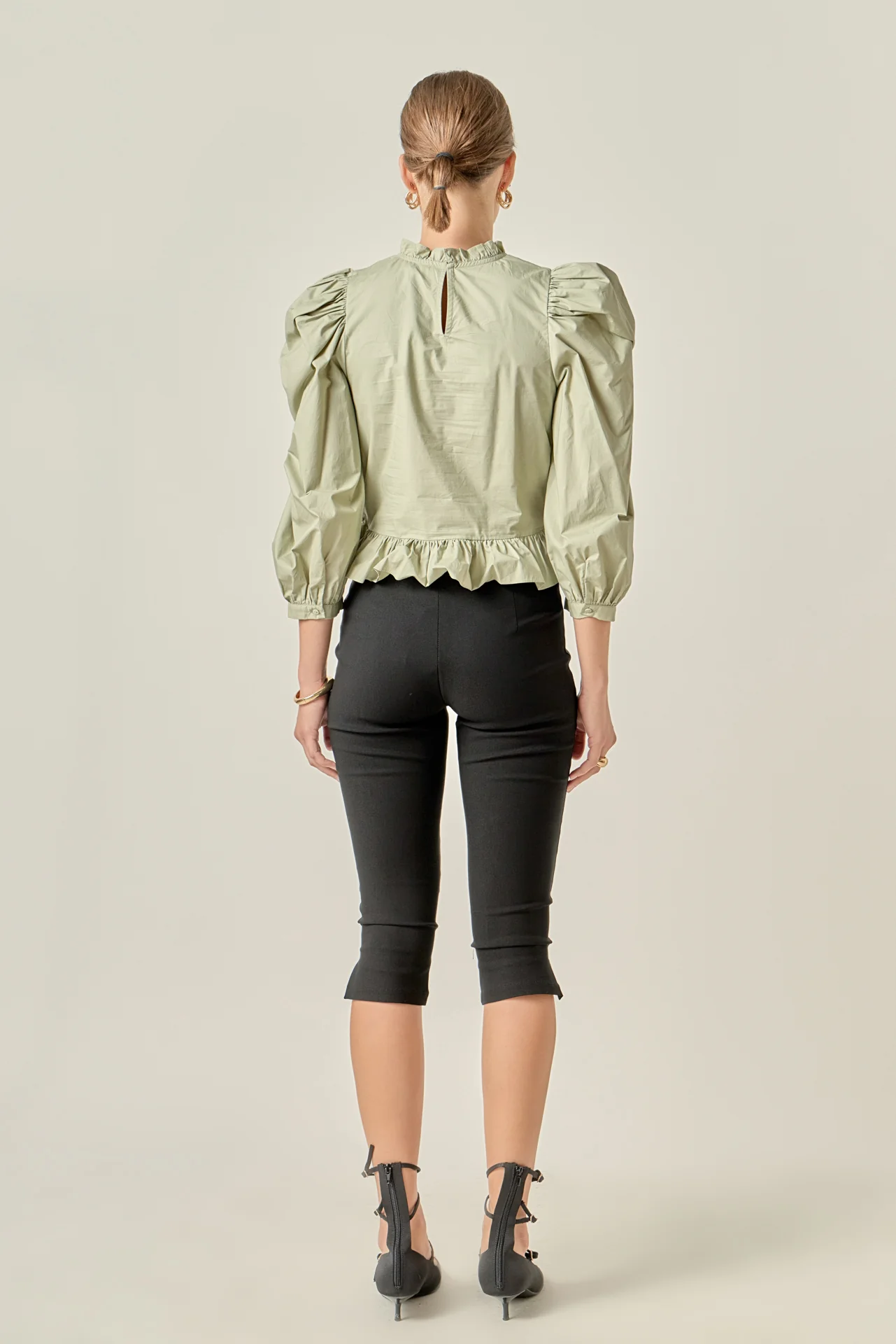 Smocking Detail Puff Sleeve Poplin Blouse - Image 9