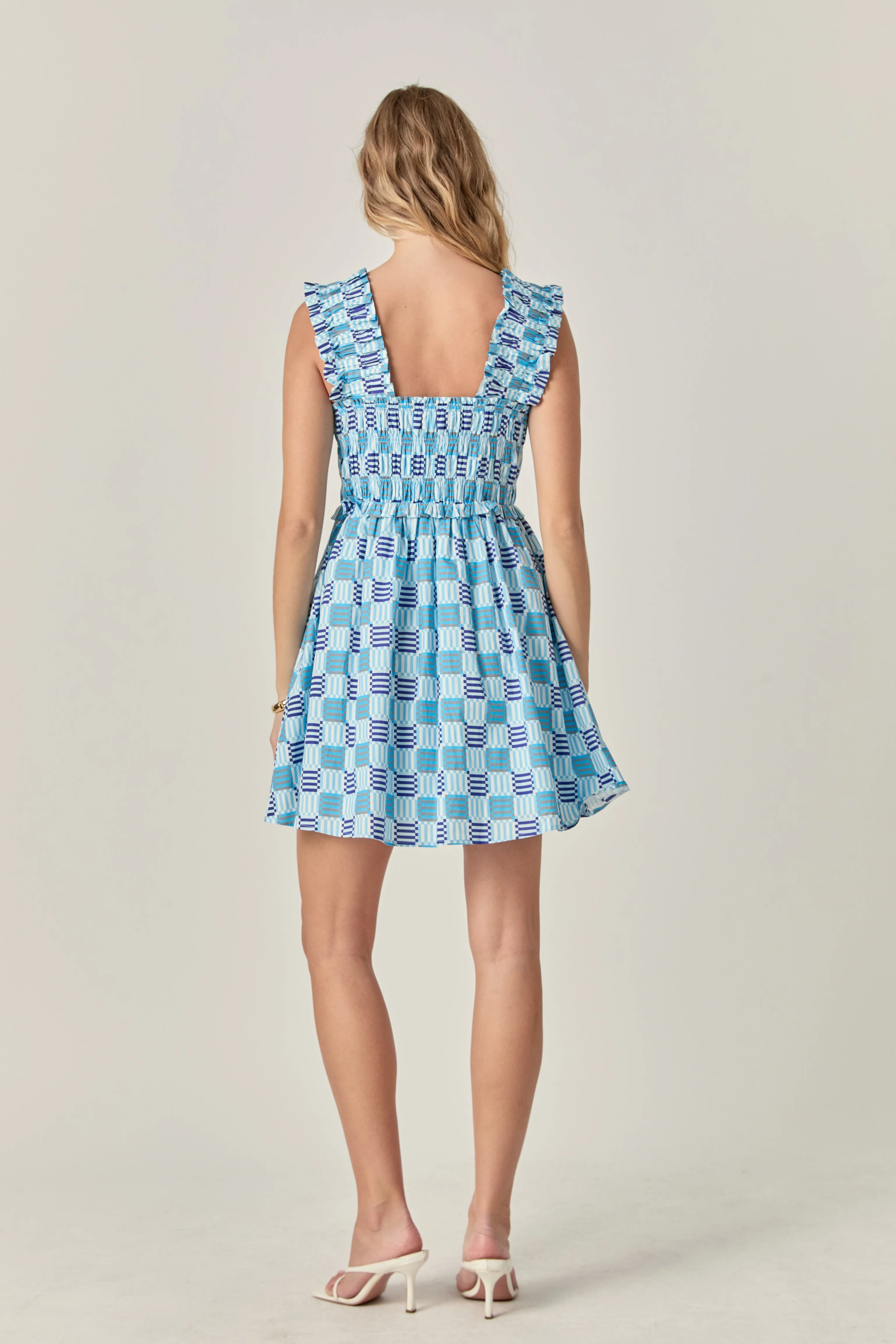 Smocked Square Print Ruffle Mini Dress - Image 4
