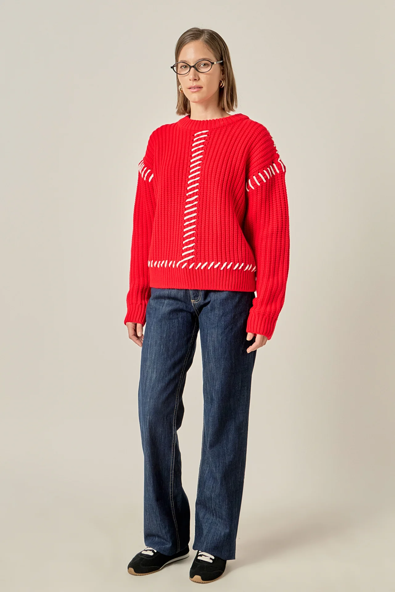 Stitch Detailed Chunky Crew Neck Knit - Image 6