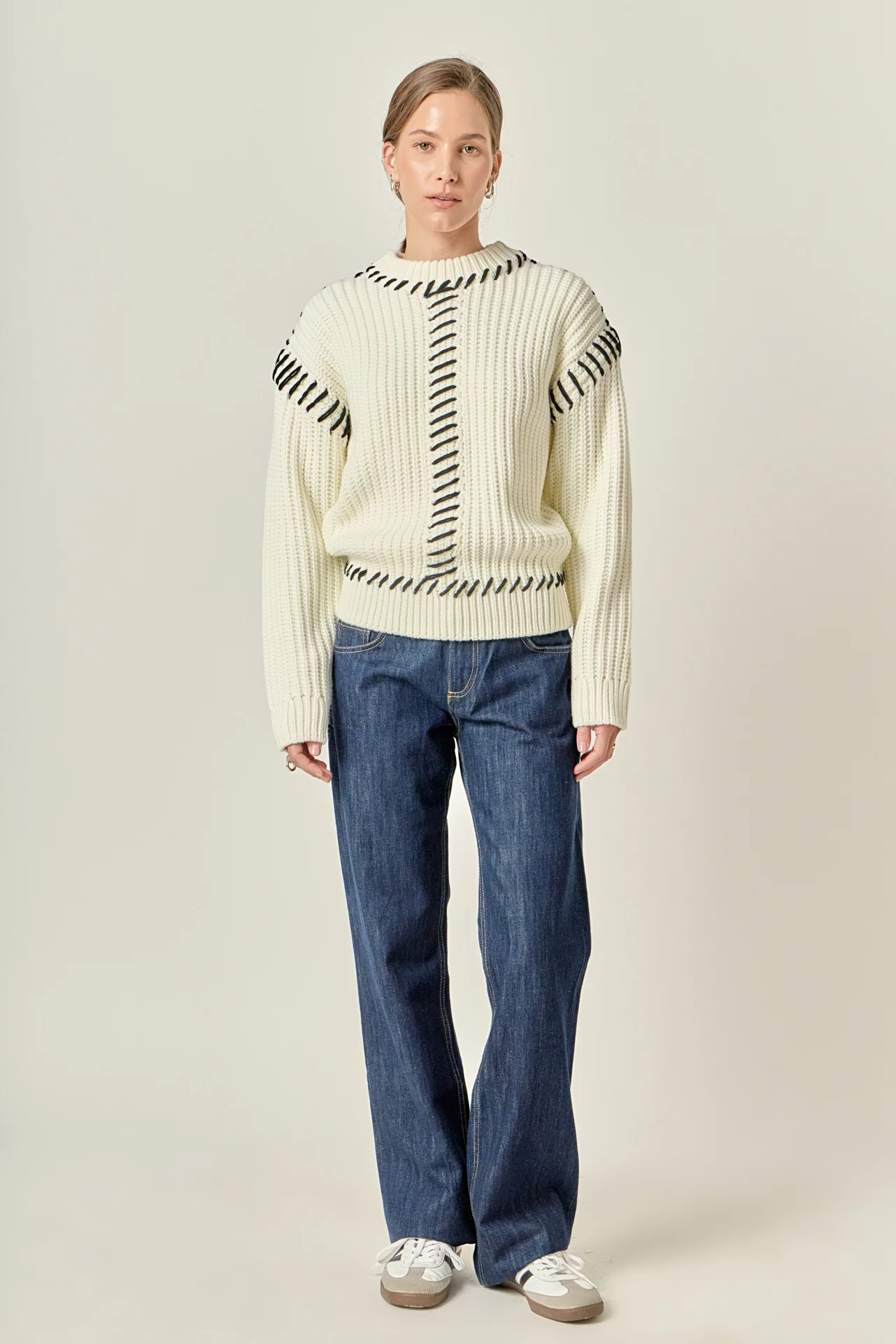 Stitch Detailed Chunky Crew Neck Knit - Image 7