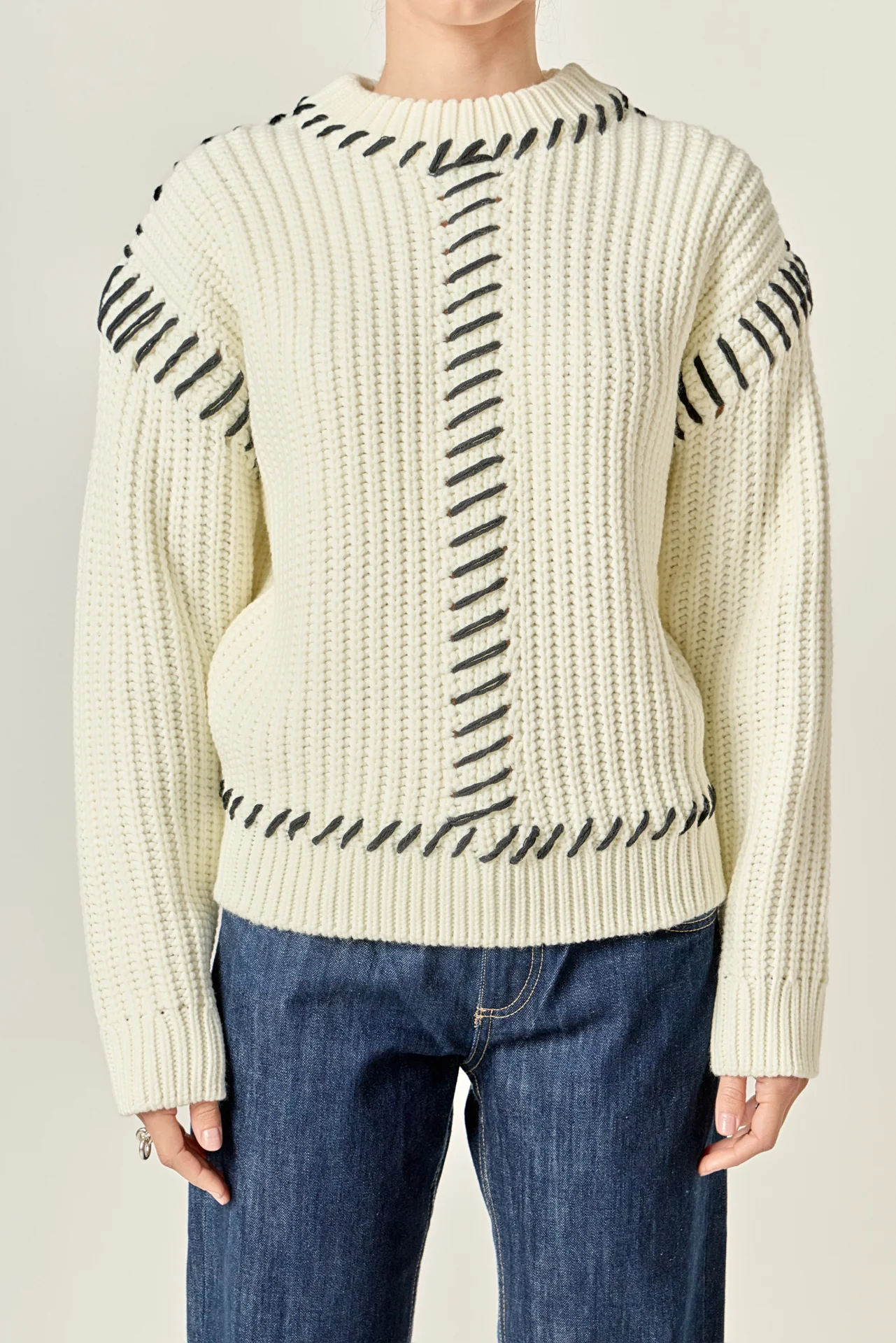 Stitch Detailed Chunky Crew Neck Knit - Image 8