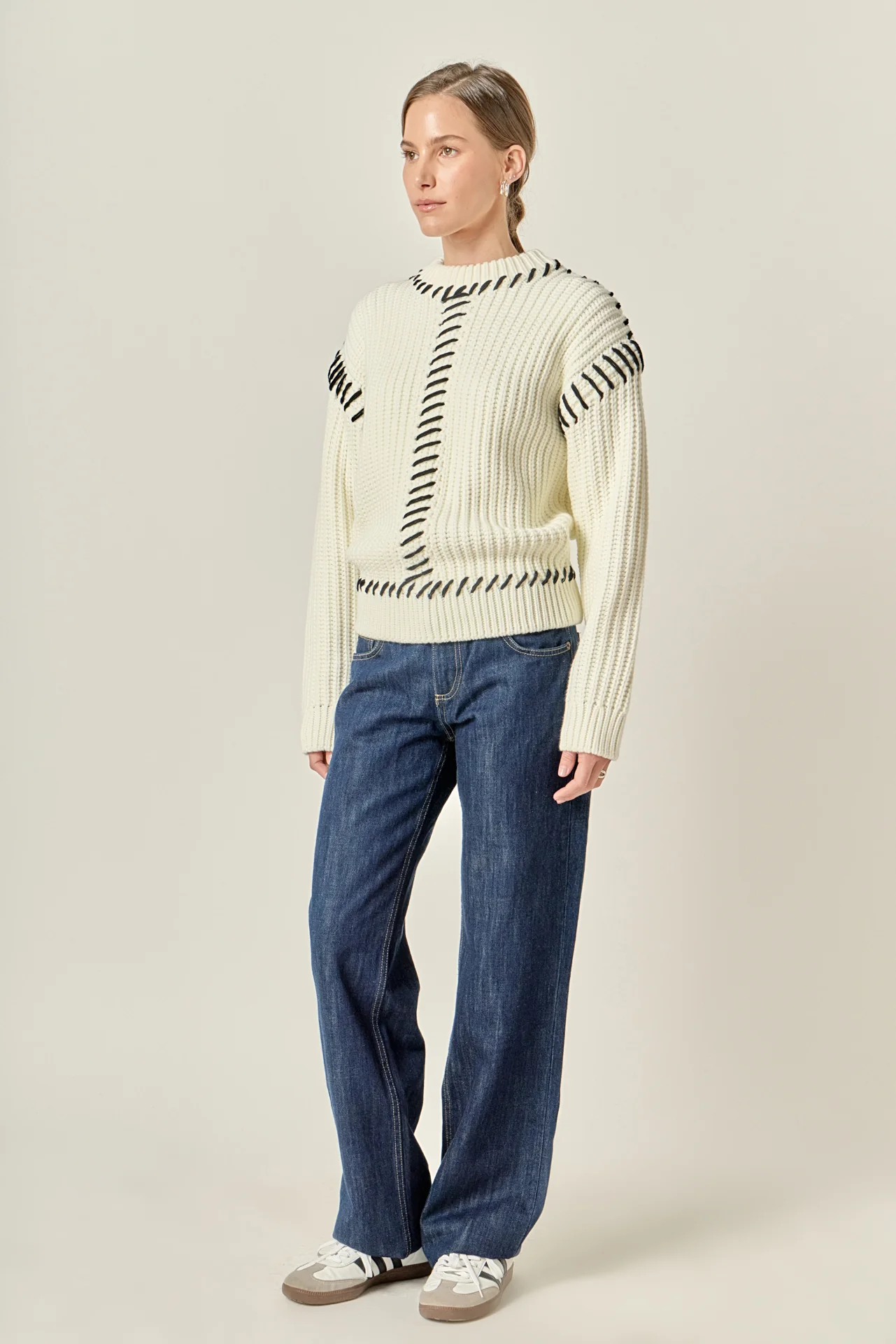 Stitch Detailed Chunky Crew Neck Knit - Image 9