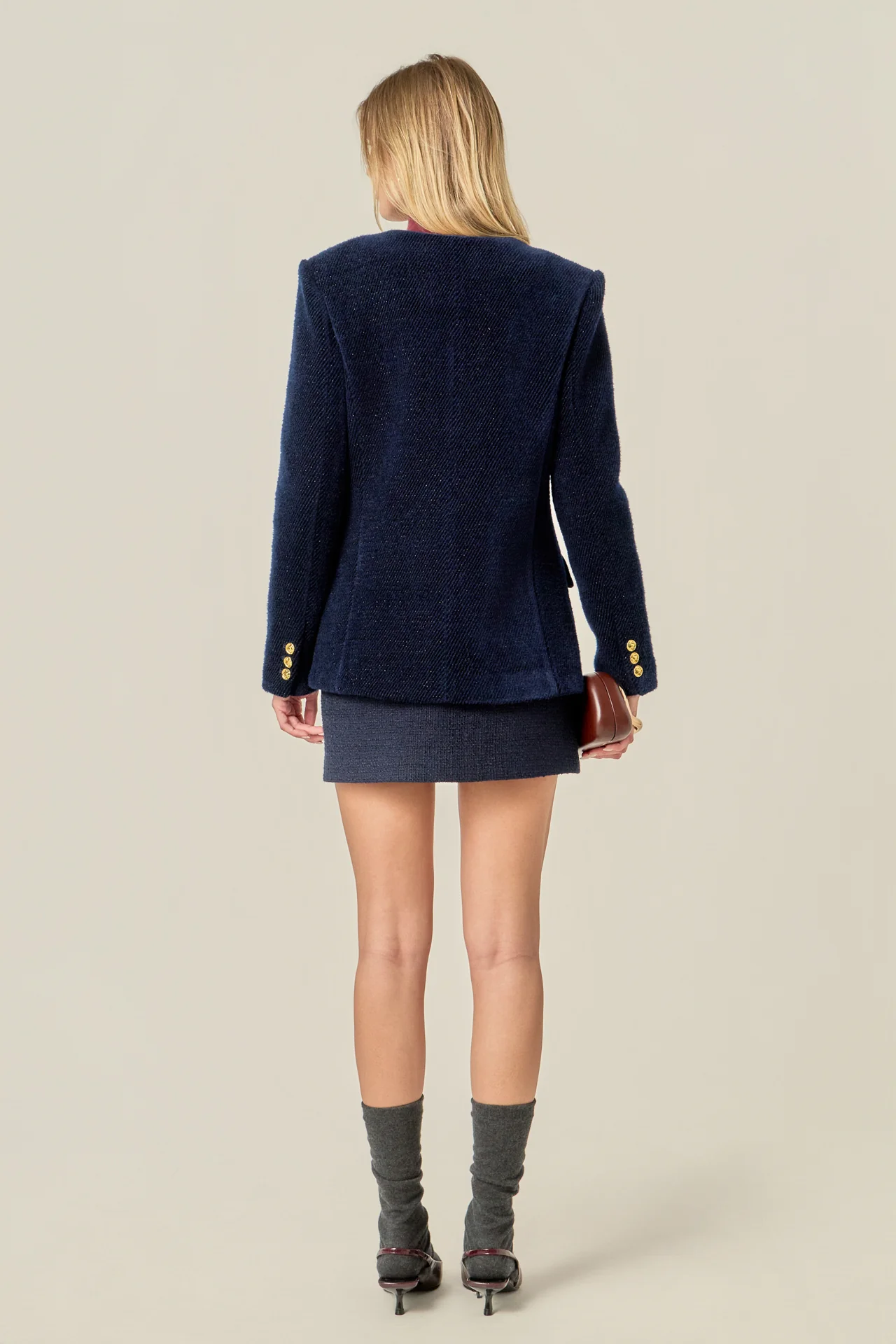 Structured Lapeless Textured Jacket - Image 5