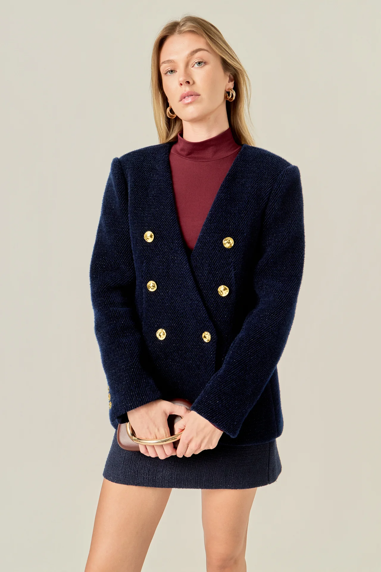 Structured Lapeless Textured Jacket - Image 6
