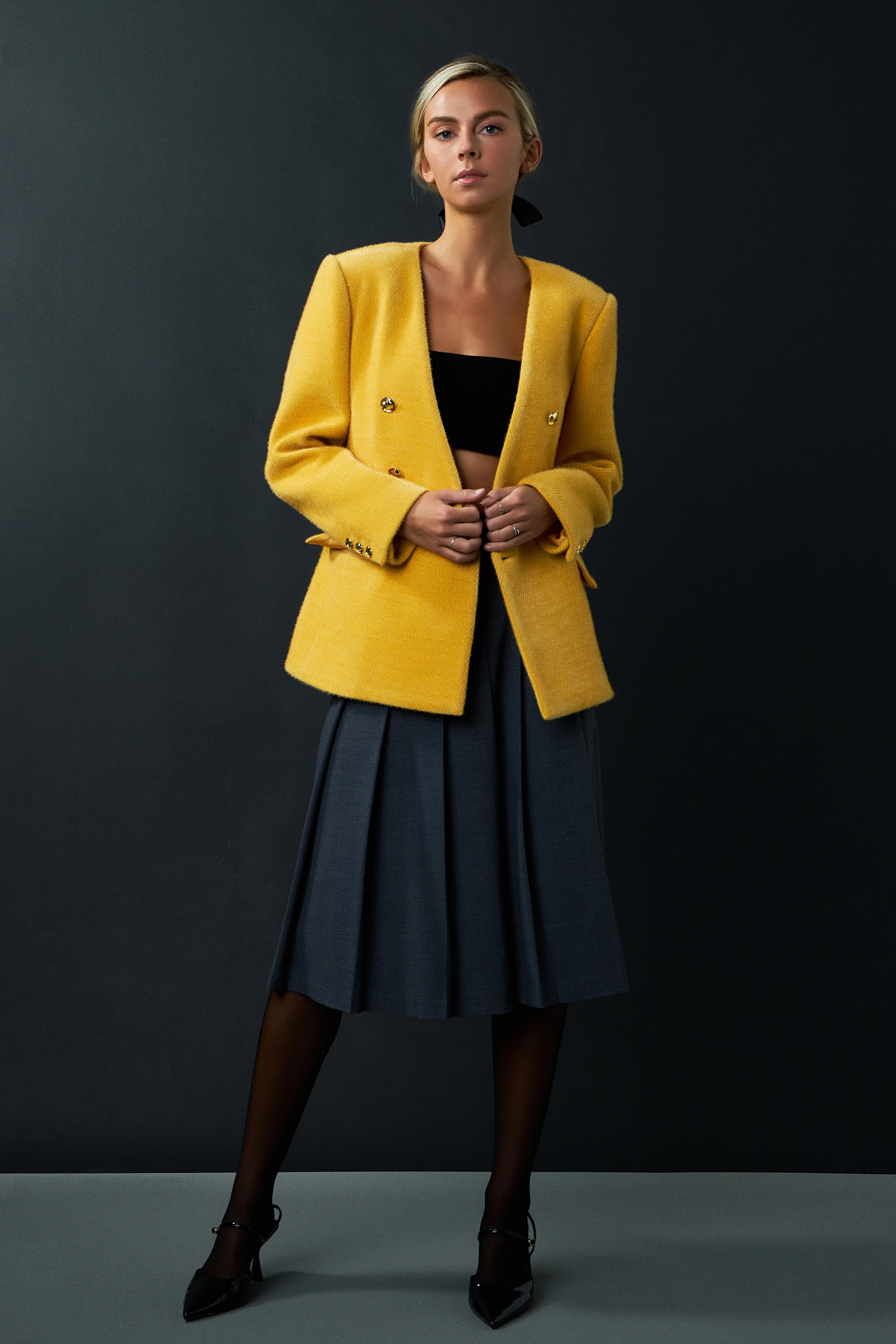 Structured Lapeless Textured Jacket - Image 7