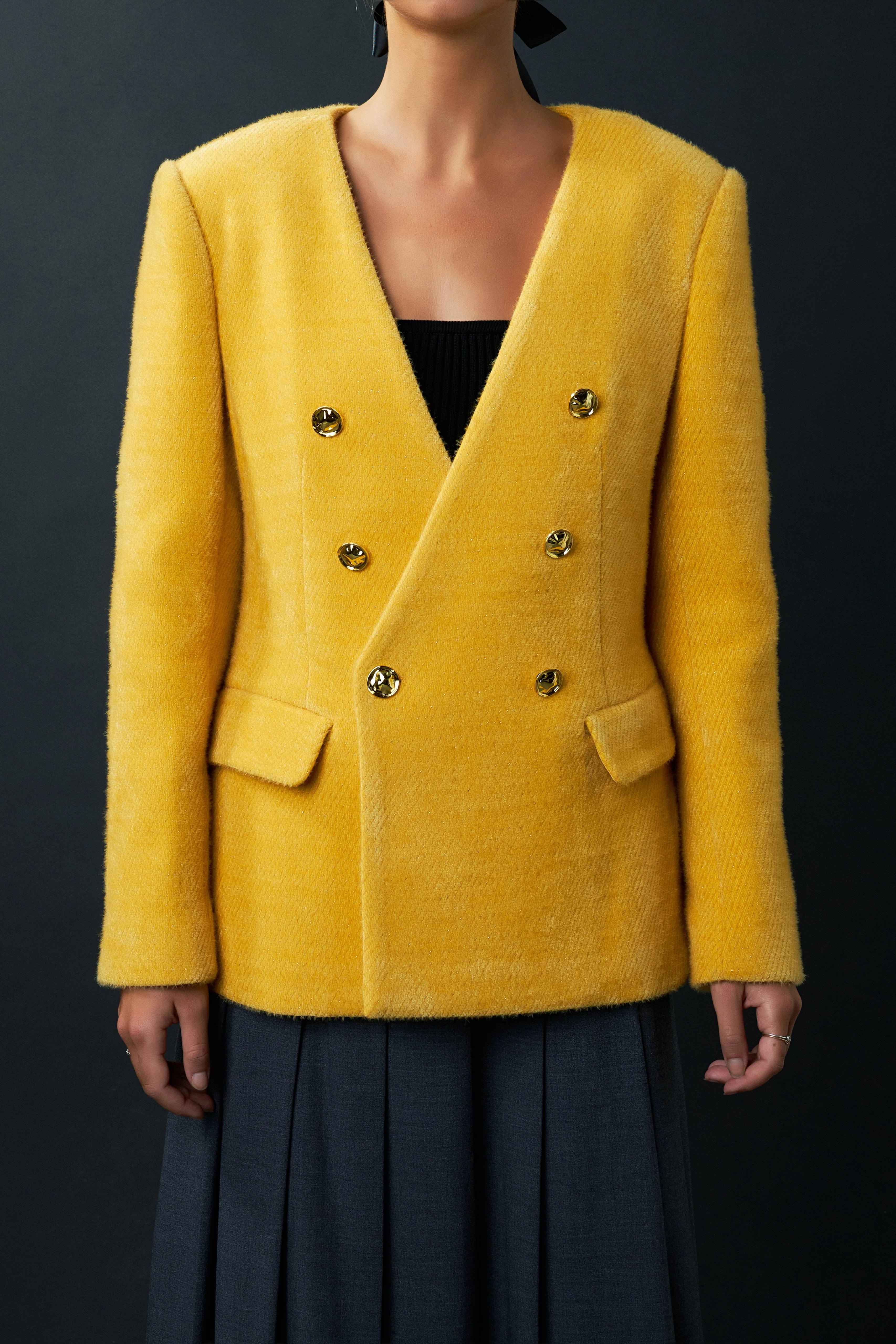 Structured Lapeless Textured Jacket - Image 8