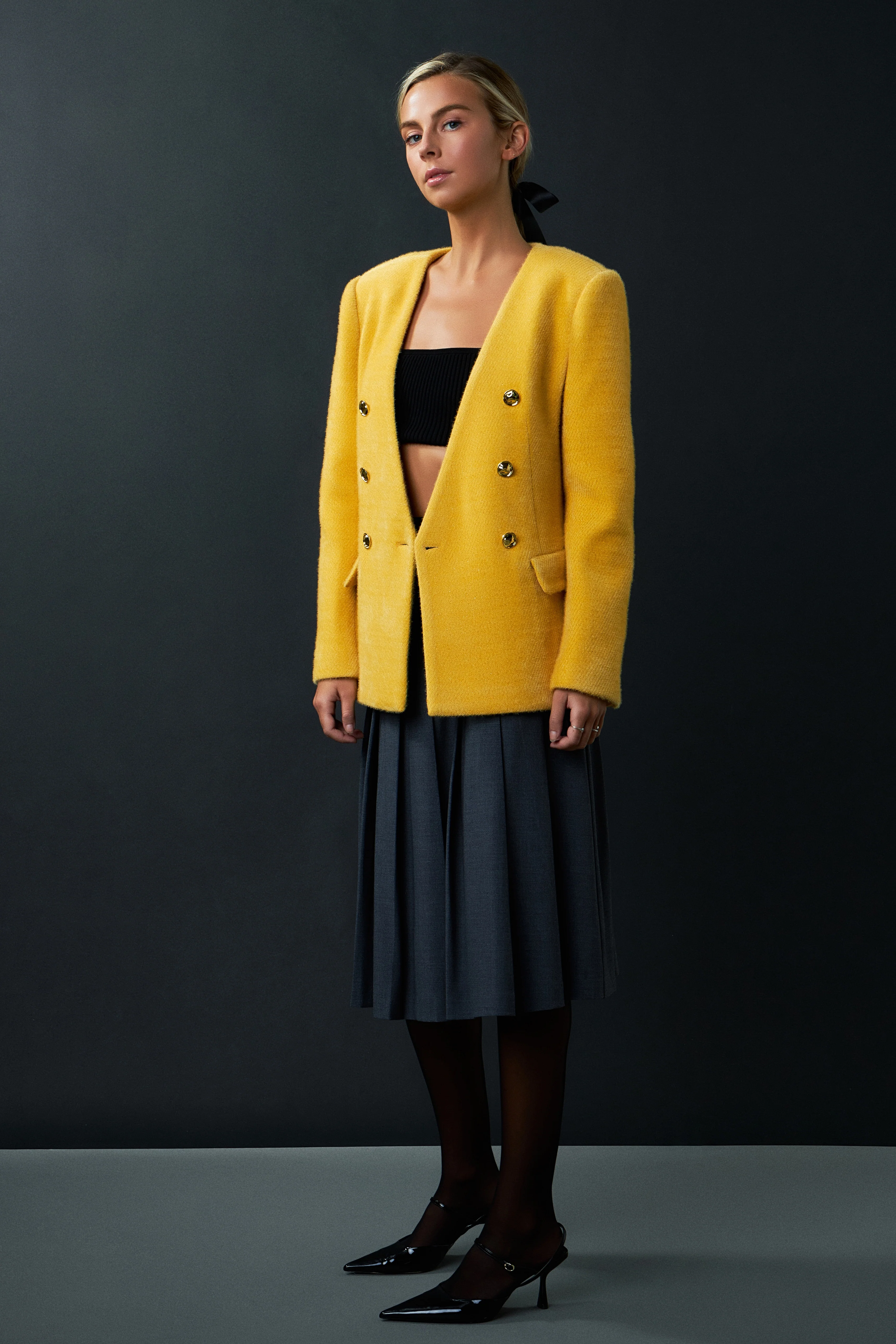 Structured Lapeless Textured Jacket - Image 9