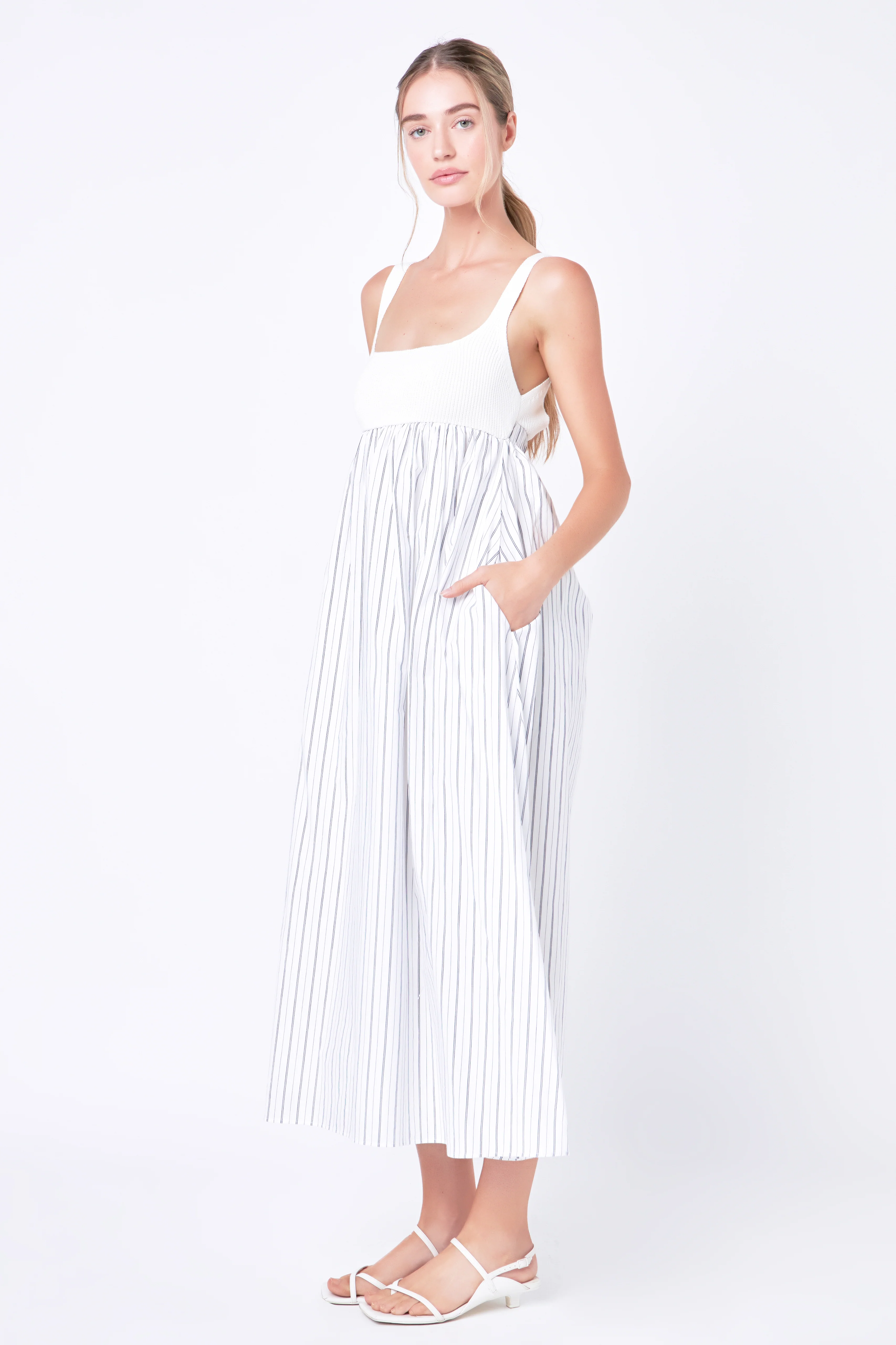 Tie Back Knit Combo Striped Maxi Dress - Image 3