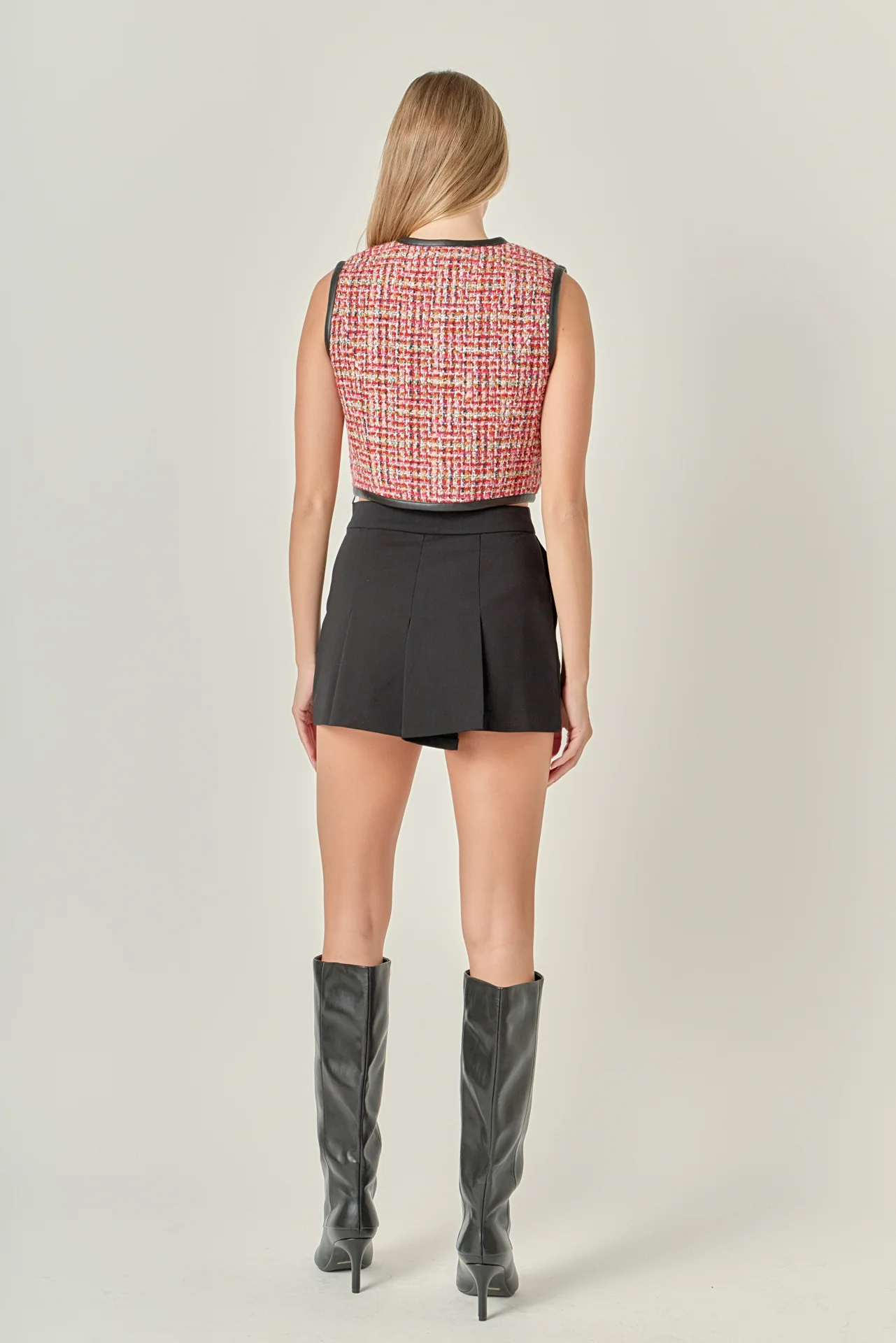 Tweed Vest with Faux Leather Trim - Image 4