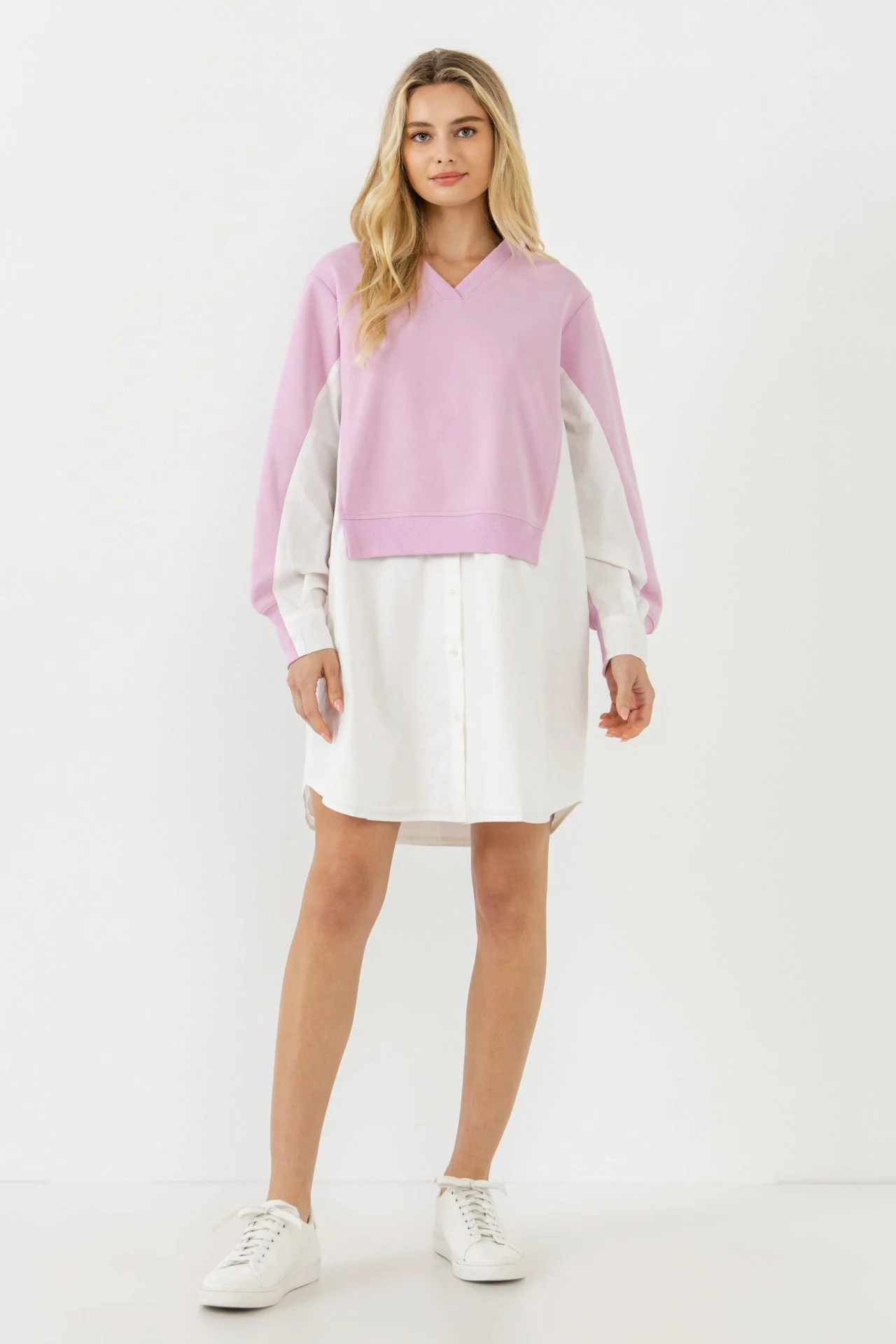 V-neck Sweatshirts Dress with Poplin - Image 11
