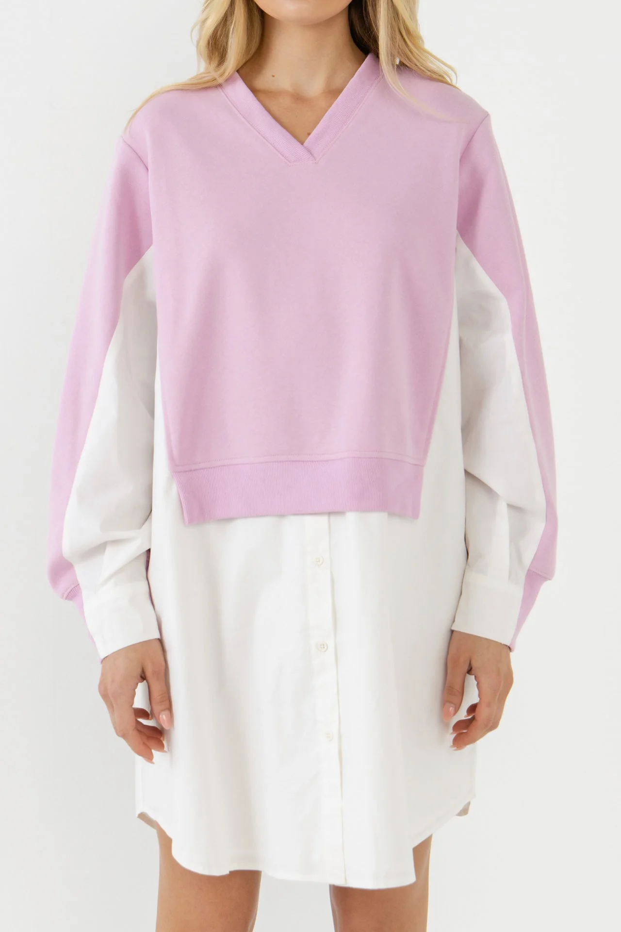 V-neck Sweatshirts Dress with Poplin - Image 12