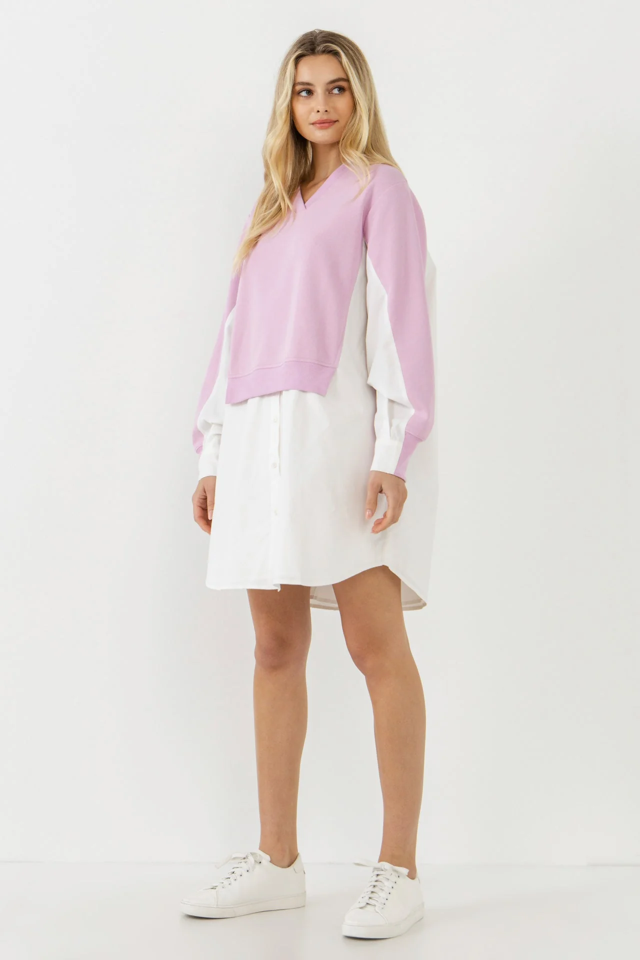 V-neck Sweatshirts Dress with Poplin - Image 13
