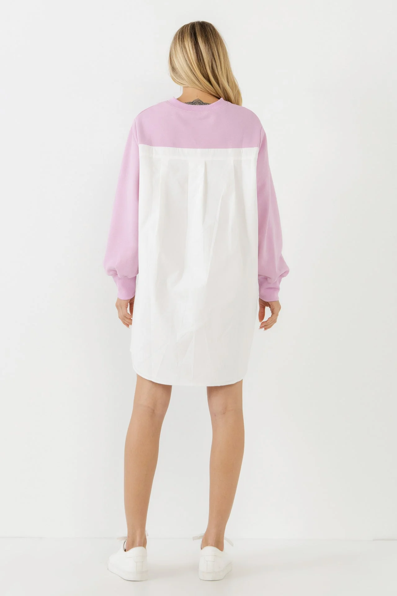 V-neck Sweatshirts Dress with Poplin - Image 14