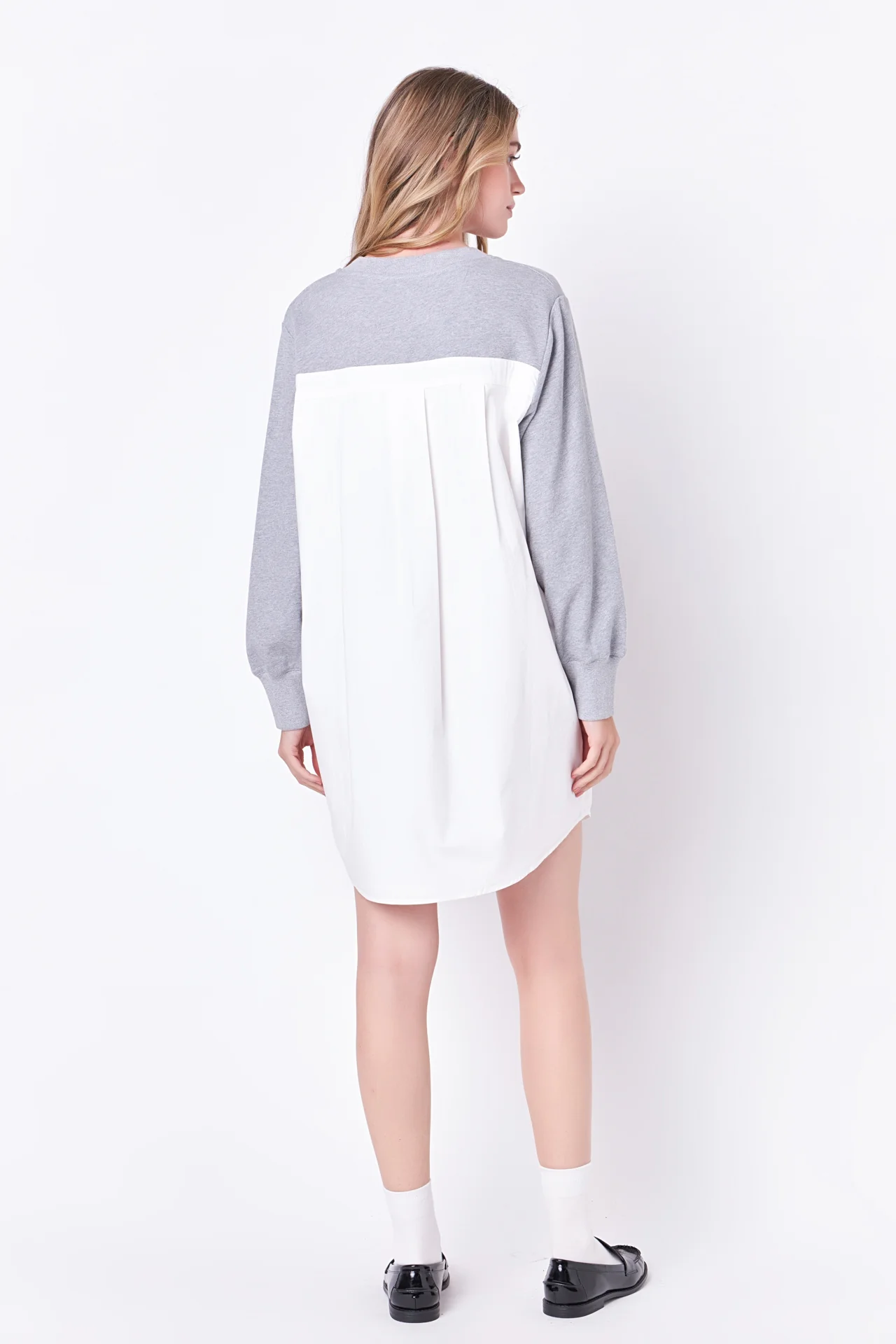 V-neck Sweatshirts Dress with Poplin - Image 4