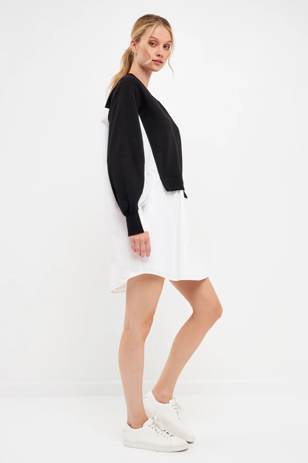 V-neck Sweatshirts Dress with Poplin - Image 8