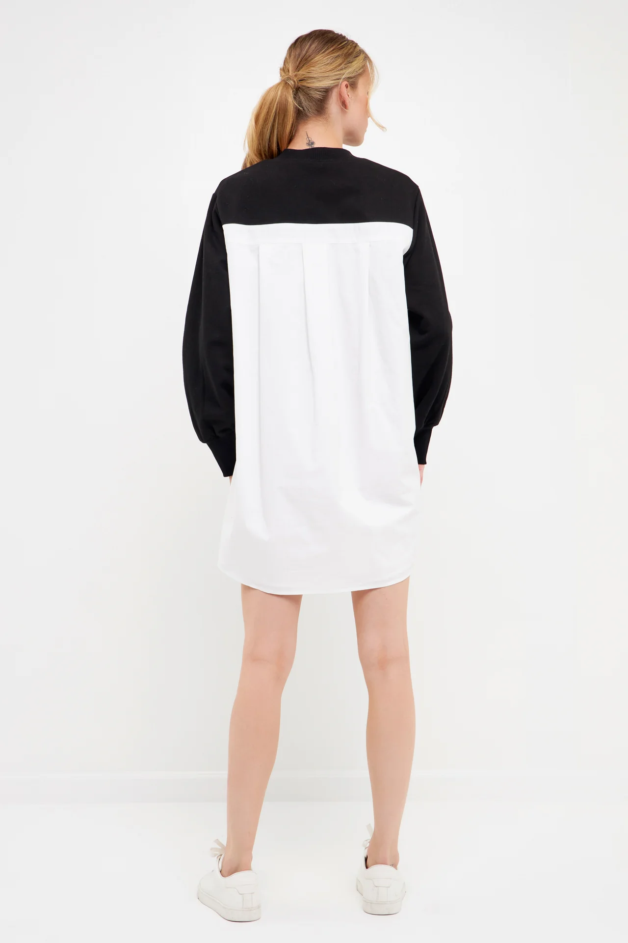 V-neck Sweatshirts Dress with Poplin - Image 9