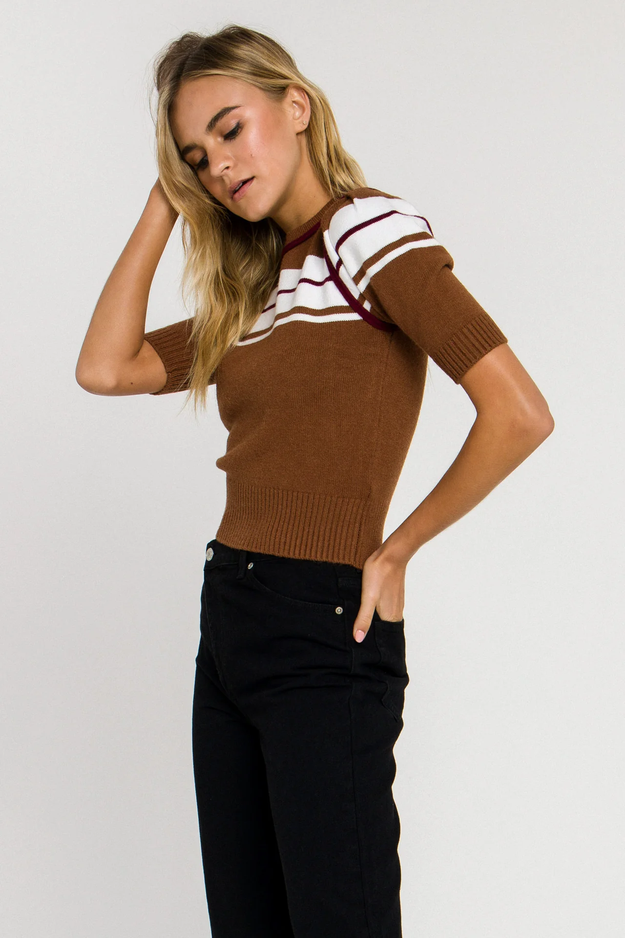 Women Knit Contrast Shirt - Image 20