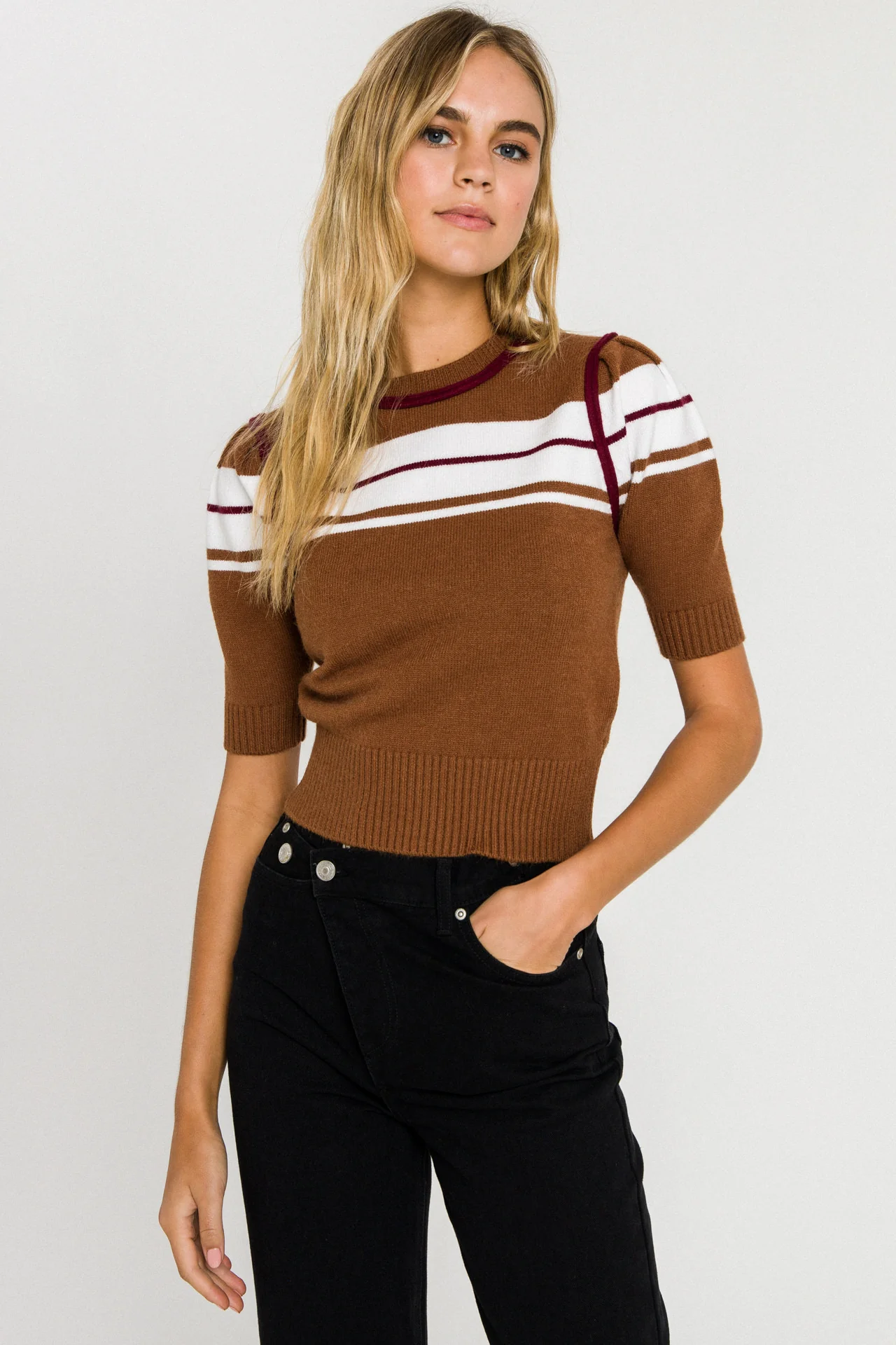Women Knit Contrast Shirt - Image 22